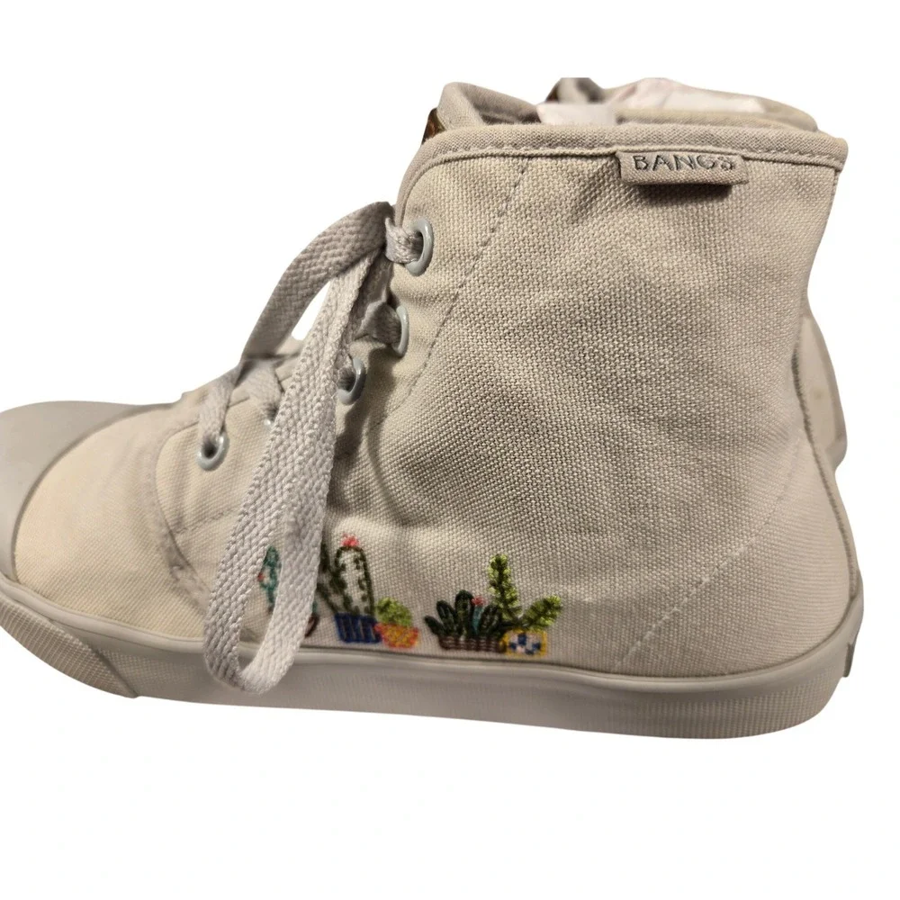 BANGS Shoes High Top Canvas Sneakers Grey Cactus Succulent Embroidery Womens 7‎